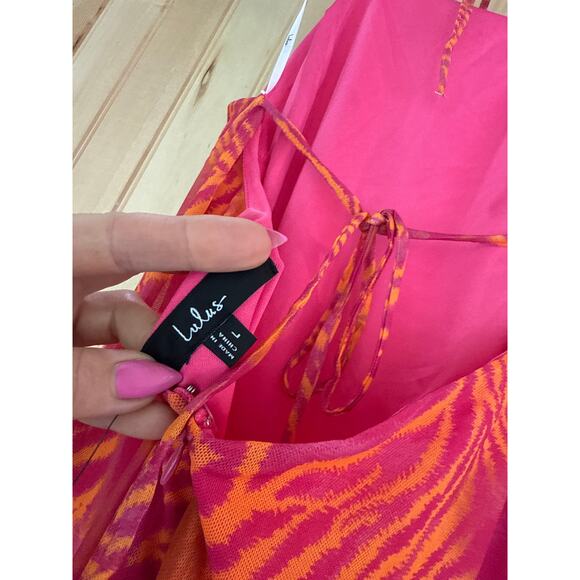 NWT Lulus Camadi Hot Pink Animal Print Mesh Backless Midi Dress Bohemian Sz L - Picture 6 of 7